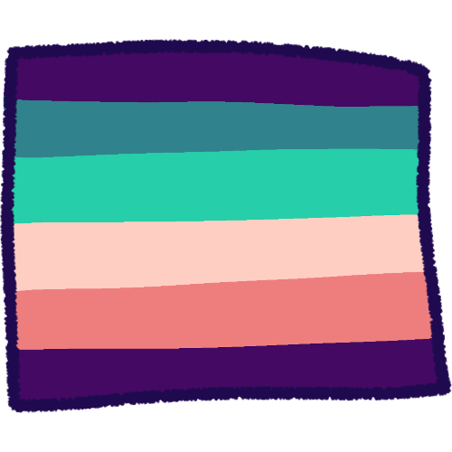 the turigirl flag. The colors of the flag from top to bottom are dark purple, dark teal, teal, light pink, hot pink, and dark purple